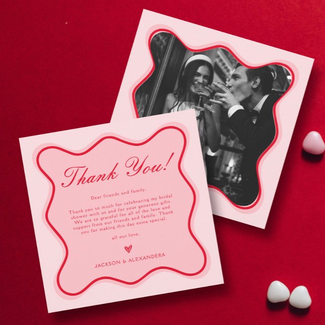 Rotes und rosa Valentinin-Brautparty Dankeskarte (Von Creator hochgeladen)