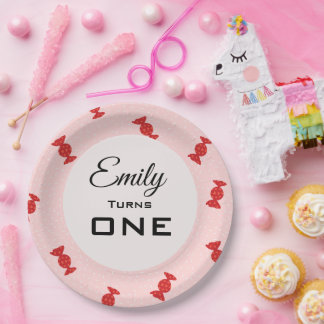 Rotes und rosafarbenes Bartopaplatt Pappteller