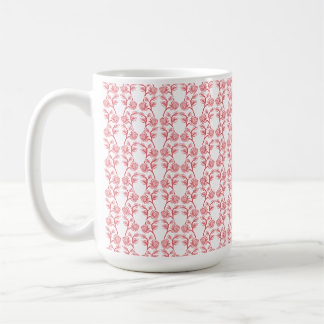 Rotes und rosafarbenes Packpapier mit wiederholend Kaffeetasse (Links)