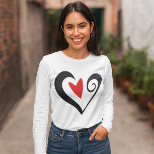 Rotes und schwarzes abstraktes Herz modernes Roman T-Shirt