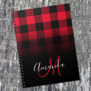 Rotes und schwarzes Buffalo-Karo-Plaid-Ombre-Monog Notizblock