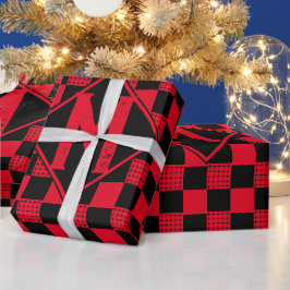 Rotes und schwarzes Büffel, kariert Monogramm, Kar Geschenkpapier