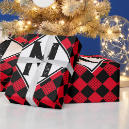 Rotes und schwarzes Büffel, kariert Monogramm, Kar Geschenkpapier
