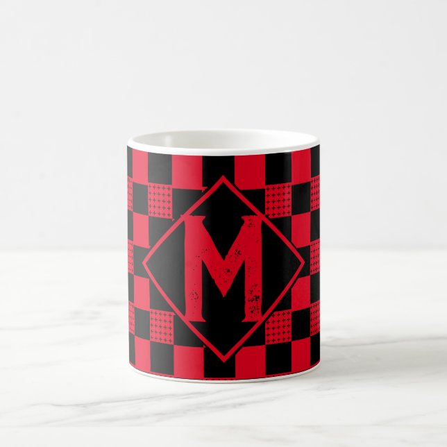 Rotes und schwarzes Büffel, kariert Monogramm, Kar Kaffeetasse (Mittel)