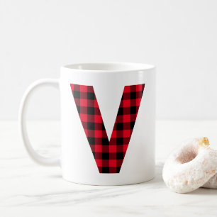 Rotes und schwarzes Büffel-Karo-Bold-Letter-V-Mono Kaffeetasse