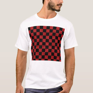 Rotes und schwarzes checkered Muster des Glitzer T-Shirt