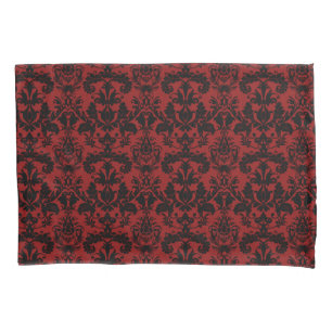 Rotes und schwarzes Damast-Muster Kissenbezug
