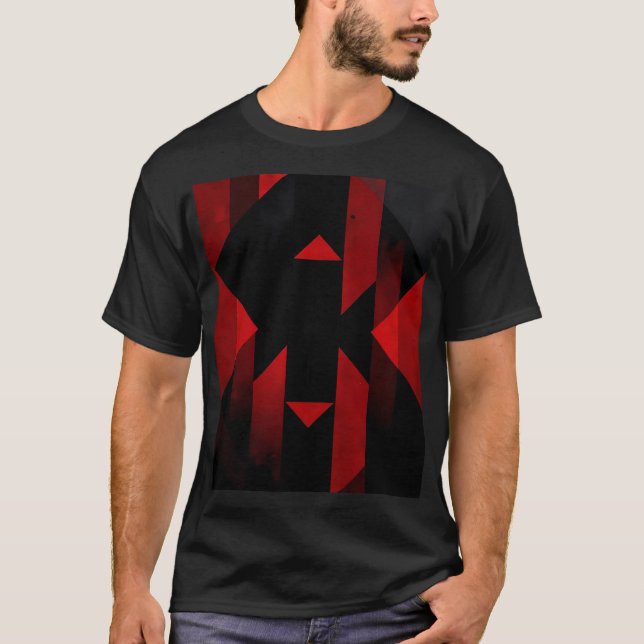 Rotes und schwarzes geometrisches Design T-Shirt (Vorderseite)
