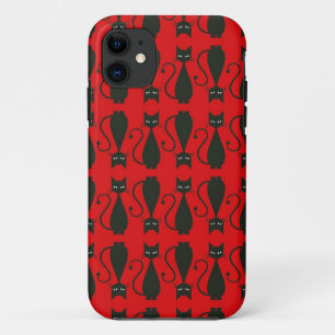 Rotes und schwarzes Goth Katzen-Muster Case-Mate iPhone Hülle