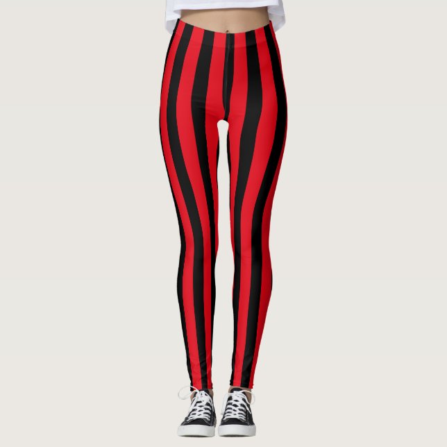 Rotes und schwarzes Halloween-Streifen Piratenkost Leggings (Vorderseite)