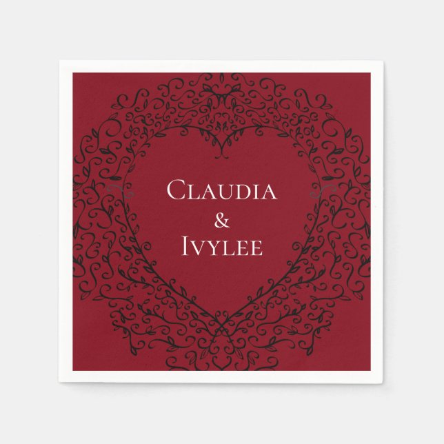 Rotes und schwarzes Herz-gotische Serviette (Vorderseite)