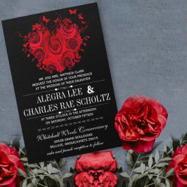 Rotes und Schwarzes Herz Rose Butterfly Hochzeiten Einladung