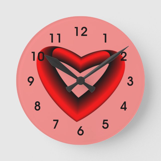 Rotes und schwarzes Herz Runde Wanduhr (Vorderseite)