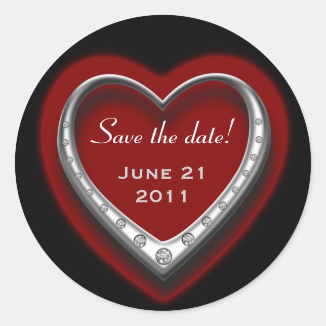 Rotes und schwarzes Herz Save the Date Aufkleber (Vorderseite)