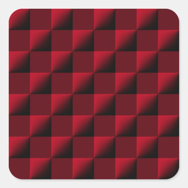Rotes und schwarzes kariertes Muster Quadratischer Aufkleber (Vorderseite)