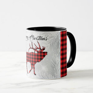Rotes und schwarzes Karo-Bull-Elch-Mug Tasse
