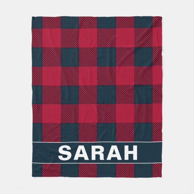 Rotes und schwarzes Karo mit personalisiertem Name Fleecedecke (Vorderseite)