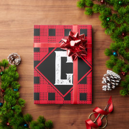 rotes und schwarzes modernes Büffel kariert Monogr Geschenkpapier