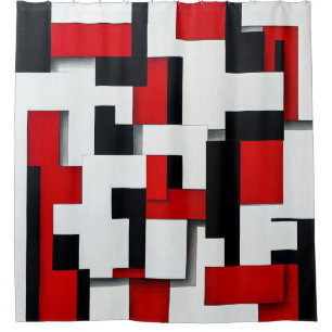 Rotes und schwarzes Quadratmuster mit weißem Hinte Duschvorhang