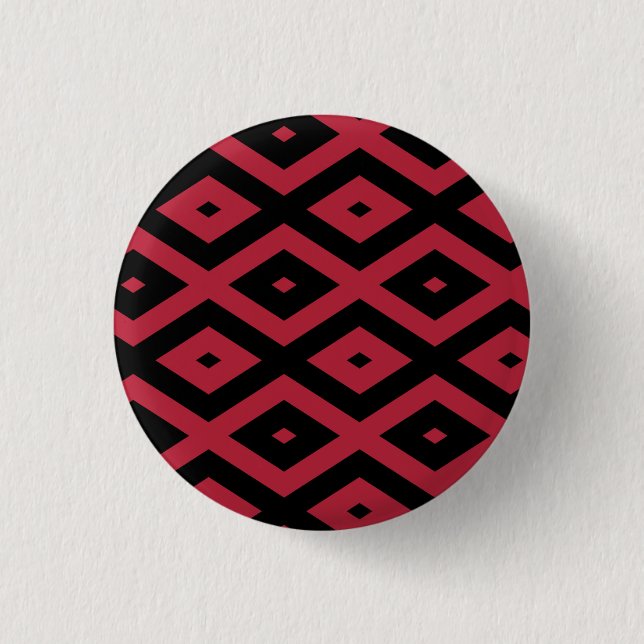 Rotes und schwarzes Rautenmuster Button (Vorderseite)