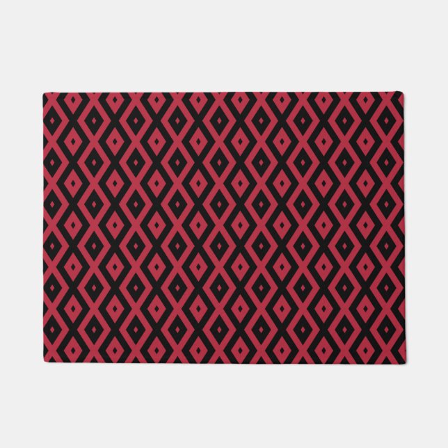 Rotes und schwarzes Rautenmuster Fußmatte (Vorderseite)