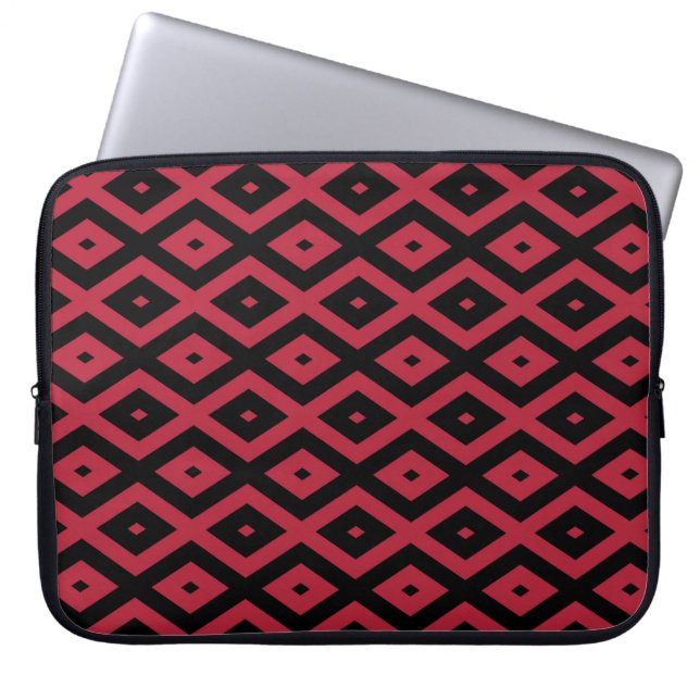 Rotes und schwarzes Rautenmuster Laptopschutzhülle (Vorderseite)