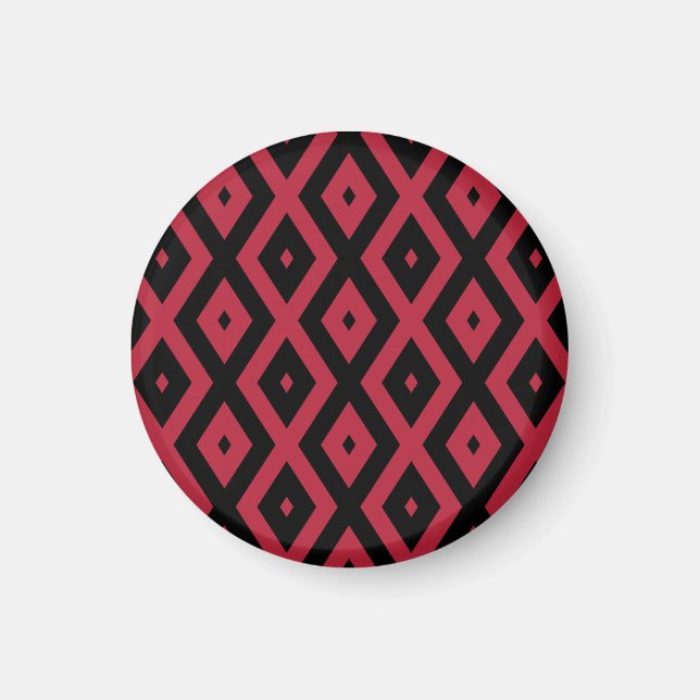 Rotes und schwarzes Rautenmuster Magnet (Vorne)