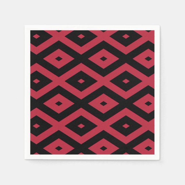 Rotes und schwarzes Rautenmuster Serviette (Vorderseite)