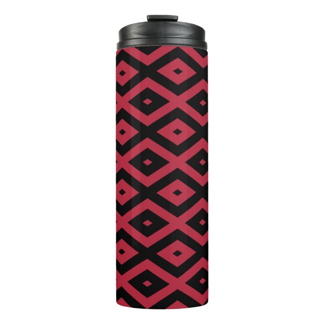 Rotes und schwarzes Rautenmuster Thermosbecher (Vorderseite)