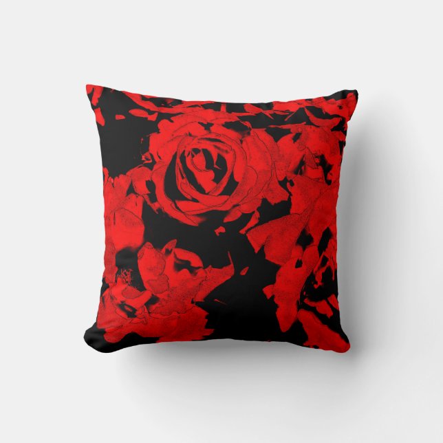 Rotes und schwarzes Rosethrow-Kissen Kissen (Vorderseite)