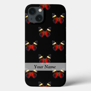 Rotes und schwarzes Schmetterlingsmuster iPhone 13 Hülle