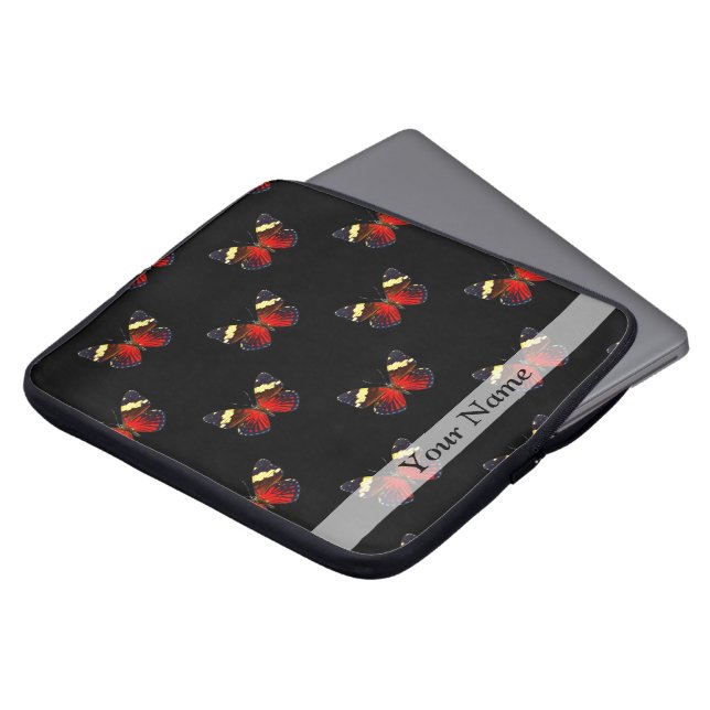 Rotes und schwarzes Schmetterlingsmuster Laptopschutzhülle (Vorne Oben)
