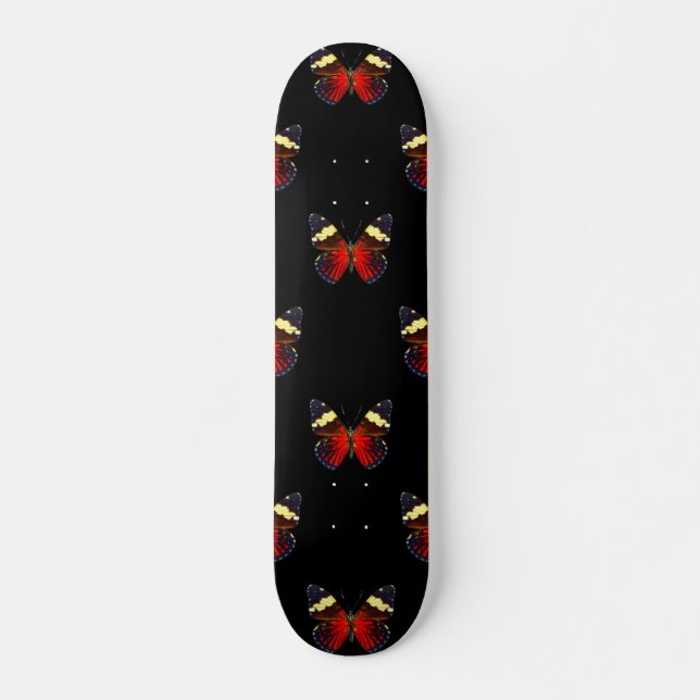 Rotes und schwarzes Schmetterlingsmuster Skateboard (Vorne)
