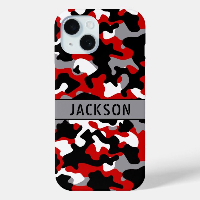 Rotes und schwarzes Tarnmuster personalisiert Case-Mate iPhone Hülle (Rückseite)