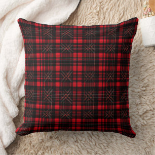 Rotes und schwarzes Tartan-Muster Kissen