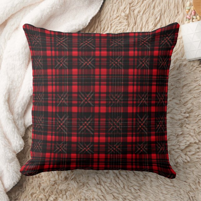 Rotes und schwarzes Tartan-Muster Kissen (Decke)