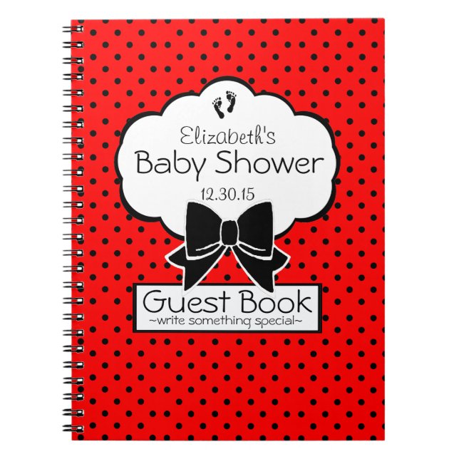 Rotes und schwarzes Tupfen-Babyparty-Gast-Buch Notizblock (Vorderseite)
