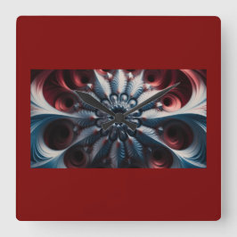 Rotes und Silberes Juliabrot-Fraktal Quadratische Wanduhr
