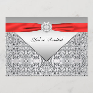Rotes und silbernes elegantes rotes Party-Einladun Einladung