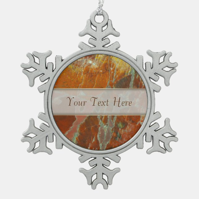 Rotes und vergoldetes Holz Schneeflocken Zinn-Ornament (Vorderseite)