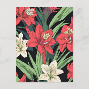 Rotes und weißes Amaryllis-Blumendesign Postkarte