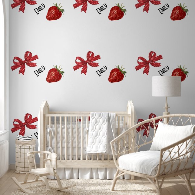 Rotes und weißes Band mit Erdbeeren Tapete (Kinder)