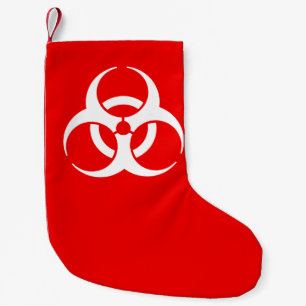 Rotes und weißes Biogefährdungssymbol Kleiner Weihnachtsstrumpf