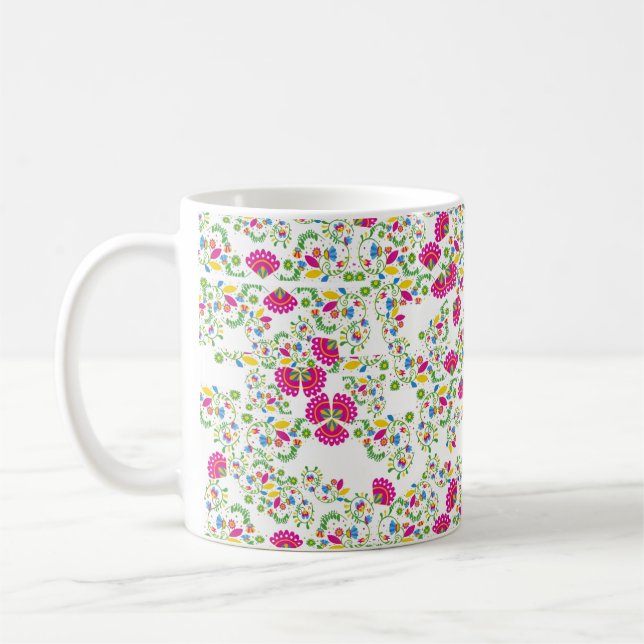 Rotes und weißes Blumendesign Kaffeetasse (Links)