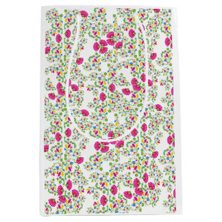 Rotes und weißes Blumendesign Mittlere Geschenktüte