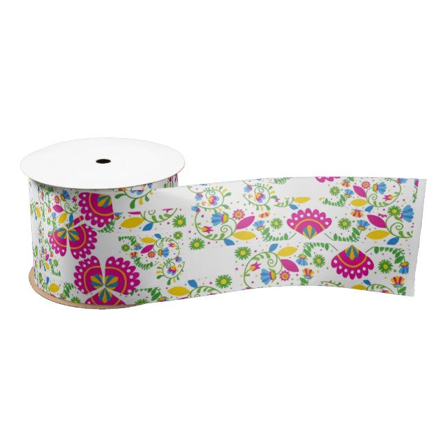 Rotes und weißes Blumendesign Satinband (Spule)