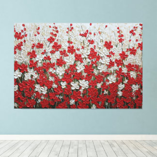 Rotes und weißes Blumenfeld – Impasto-Wandkunst Leinwanddruck