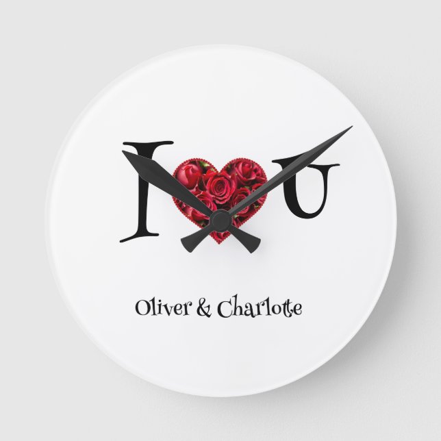 Rotes und weißes Blumenherz Moderner Valentinstag Runde Wanduhr (Vorderseite)