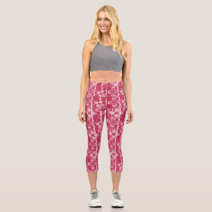 Rotes und weißes Blumenmuster Capri Leggings