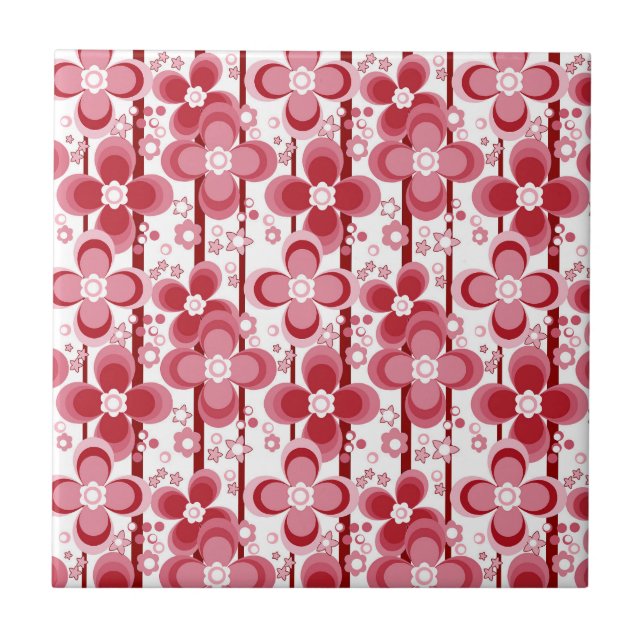 Rotes und weißes Blumenmuster Fliese (Vorderseite)
